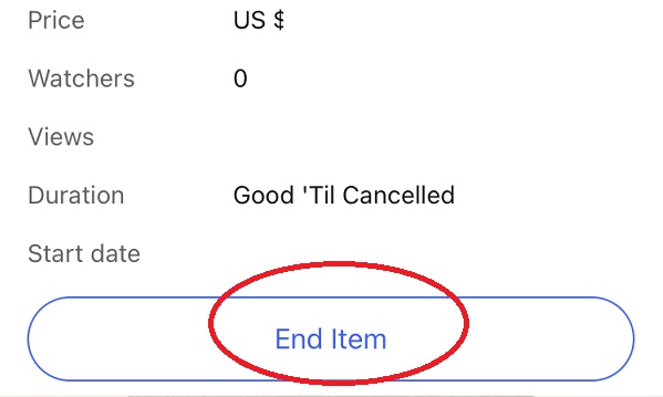 ebay・商品の取り消し方スマホアプリEnd Item